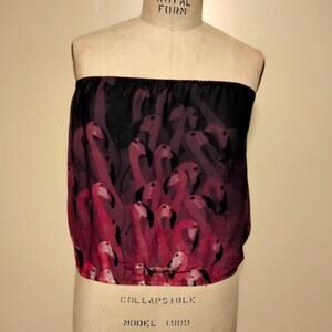 Ramona LaRue Vintage Y2k Varied Plum Flamingo Bird Print Strapless Top Blouse L